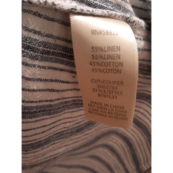 Max Studio Blue White Stripe Size L Large Linen Cotton Shirt Blouse SUMMER Top - Picture 4 of 5